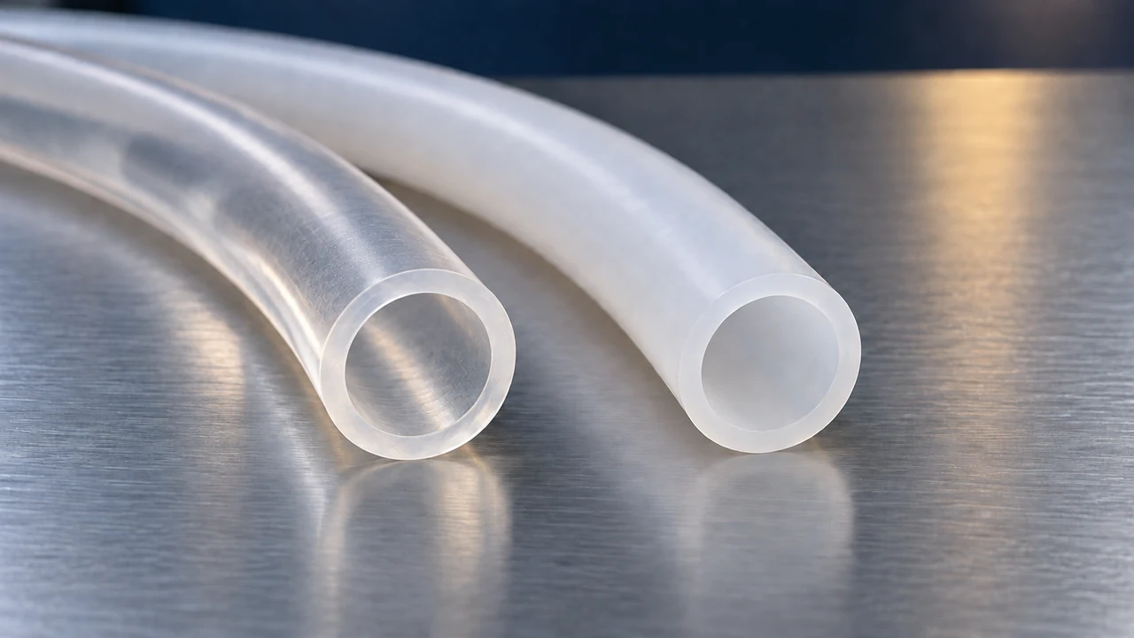 Open ends of clear and translucent silicone tubing